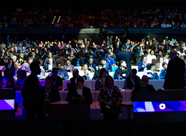 Audience shot from stage at client event.
